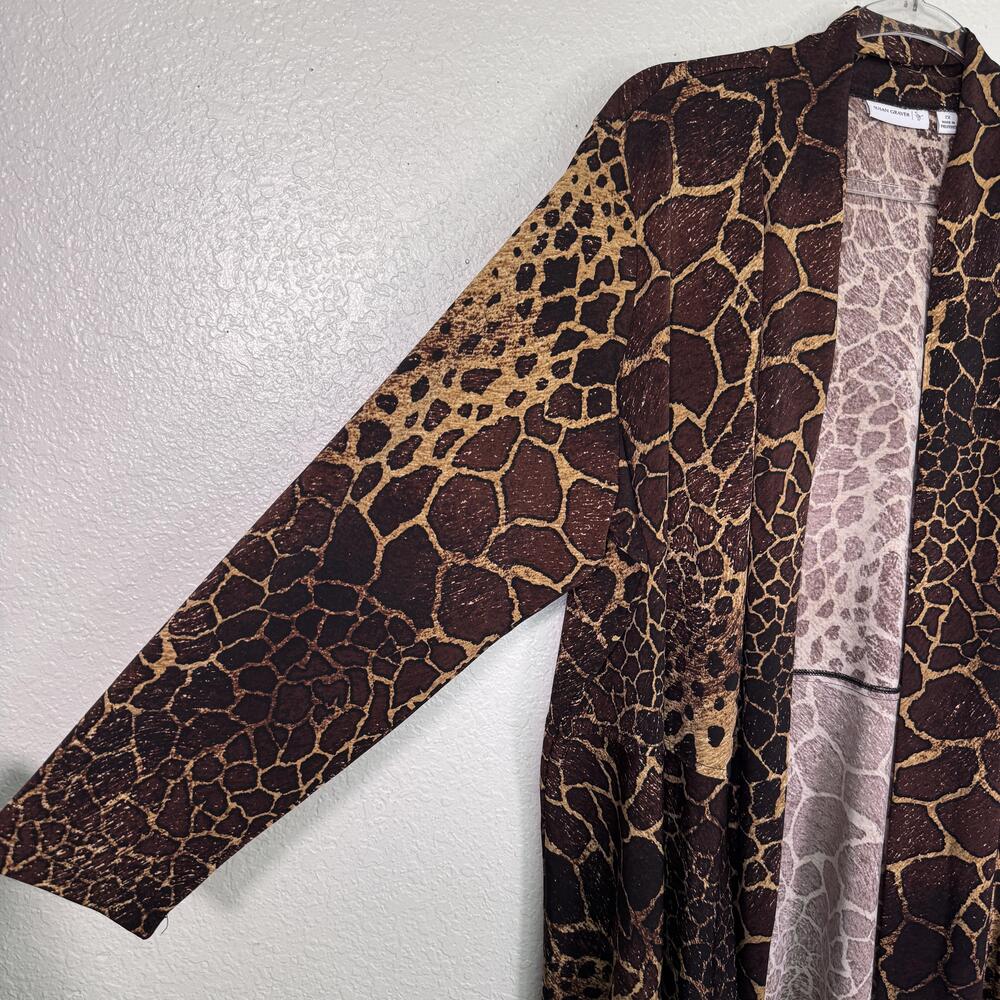 Susan Graver Cardigan Womens 2X Brown Animal Print Open Lightweight Stretch Boho - Picture 7 of 10